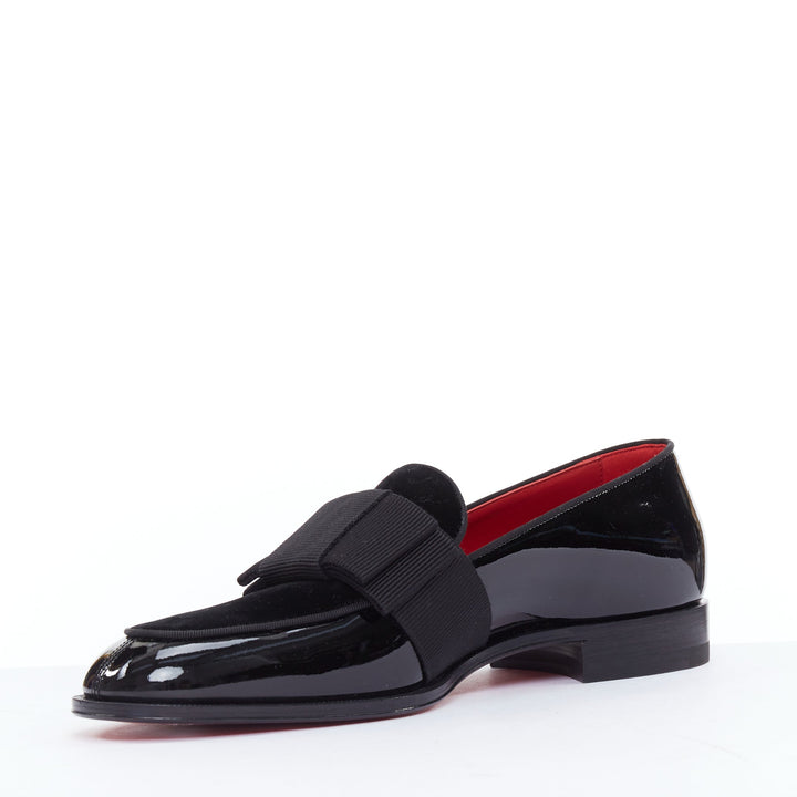 CHRISTIAN LOUBOUTIN patent black bow tie dress loafer shoes EU39.5