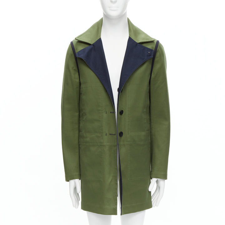 VALENTINO Reversible green navy cotton poplin oversized collar mid coat EU48 M