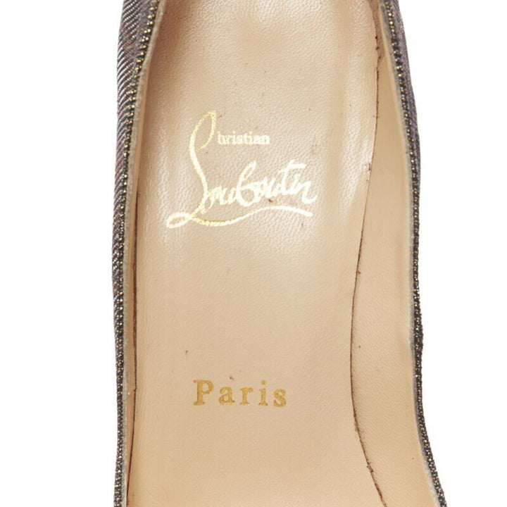 CHRISTIAN LOUBOUTIN gold lurex metallic leopard print peep toe platform EU36.5