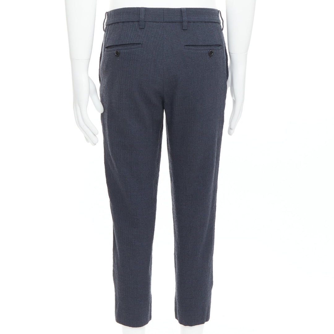 ISSEY MIYAKE MEN grey 100% wool textured cropped pants JP1 S