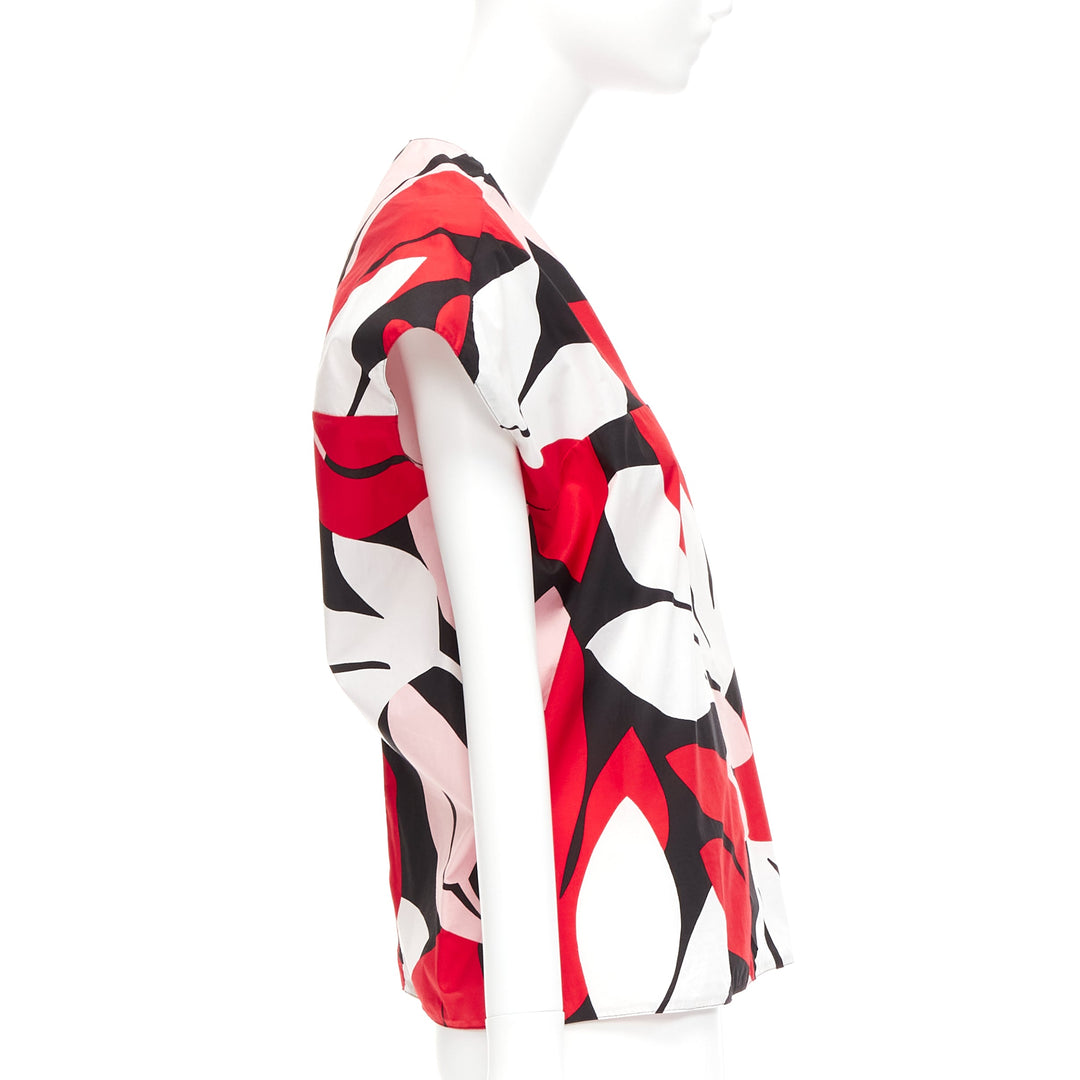 MARNI red black white 100% cotton geometric print cap sleeve boxy top IT38 XS