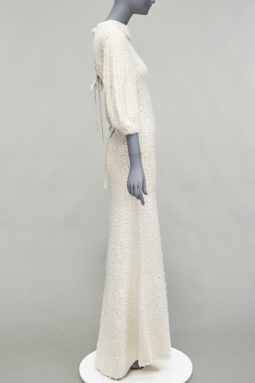 CECILIE BAHNSEN 2020 Latifa 100% silk knitted backless puff sleeves dress UK8 S