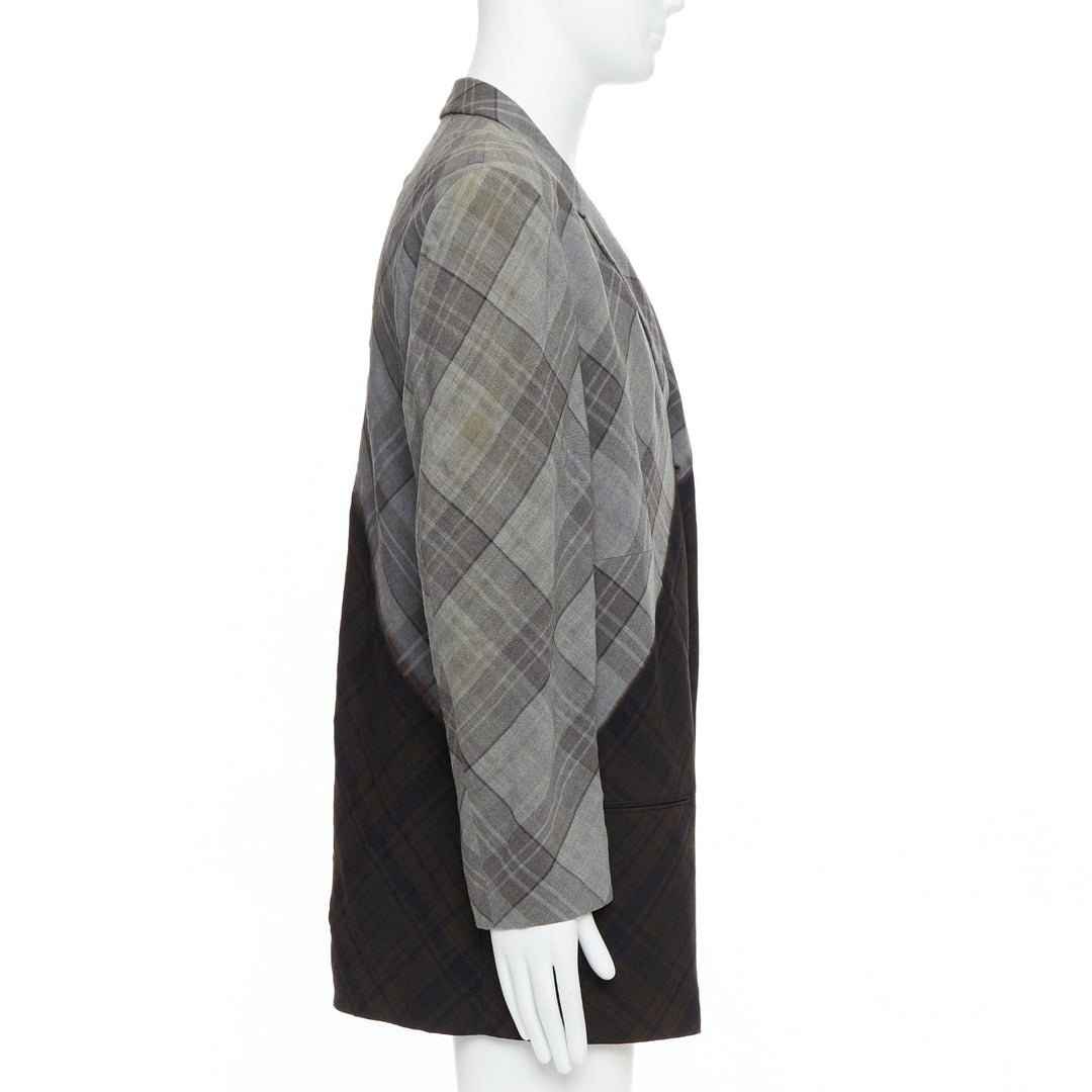 YOHJI YAMAMOTO Bleached grey brown gradient check print blazer JP2 M