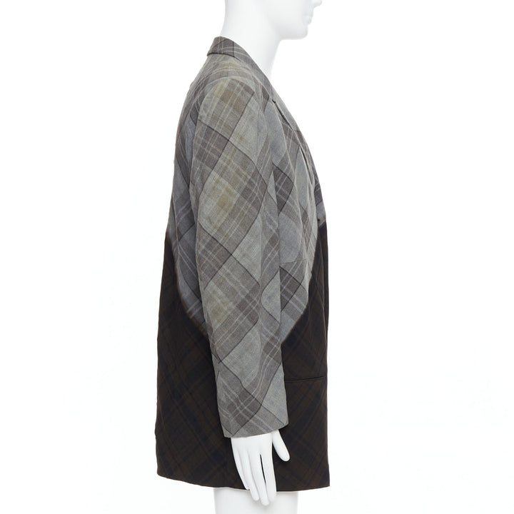 YOHJI YAMAMOTO Bleached grey brown gradient check print blazer JP2 M