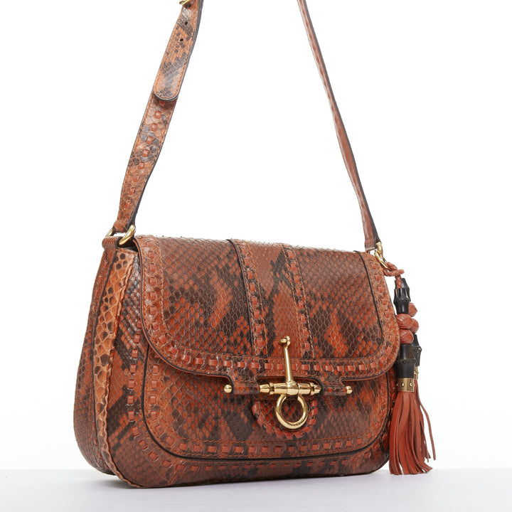 GUCCI 2011 Snaffle Bit Medium Shoulder Bag orange scaled leather crosbody bag