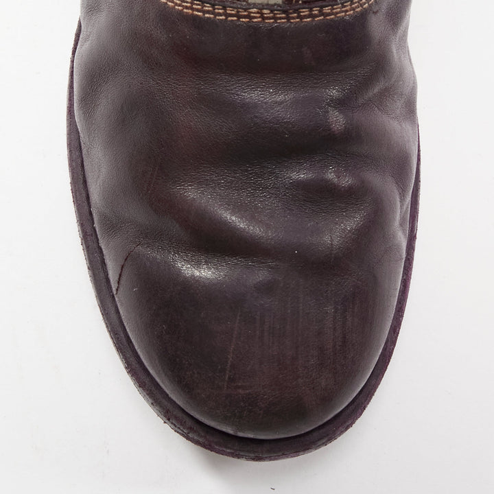 MARSELL dark purple tumbled leather silver front zip ankle boots EU37