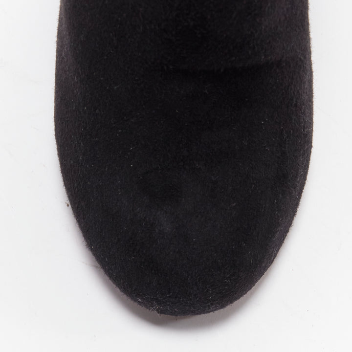AZZEDINE ALAIA black suede curved wedge round toe ankle bootie EU37