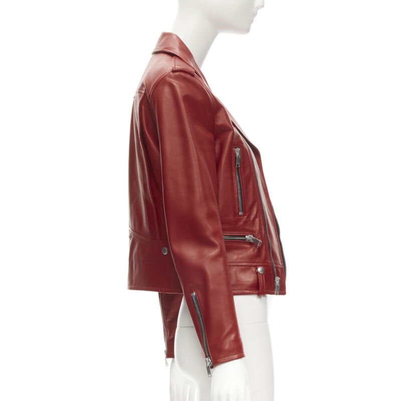 SAINT LAURENT 2013 Hedi Slimane red lambskin leather moto biker jacket FR38 S