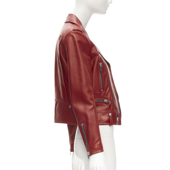 SAINT LAURENT 2013 Hedi Slimane red lambskin leather moto biker jacket FR38 S