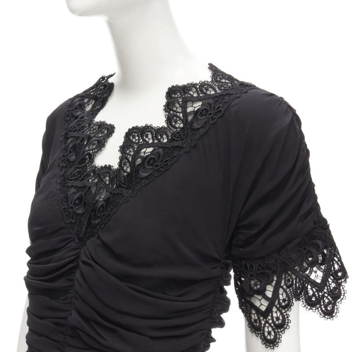 DOLCE GABBANA black silk gathered shirred lace trim cocktail dress IT42 M