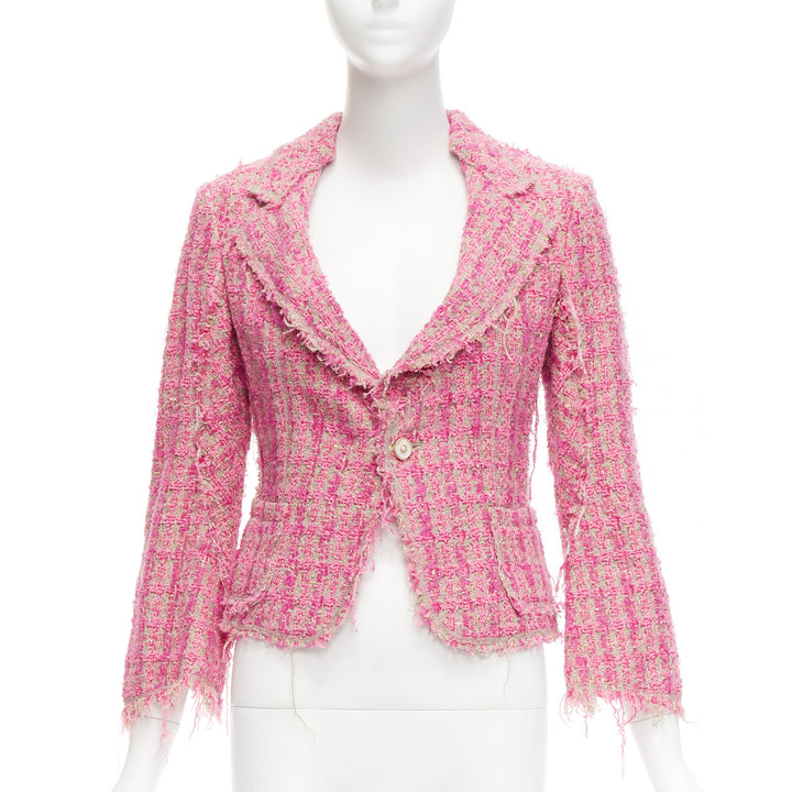 JUNYA WATANABE 2008 pink distressed tweed fitted cropped jacket S