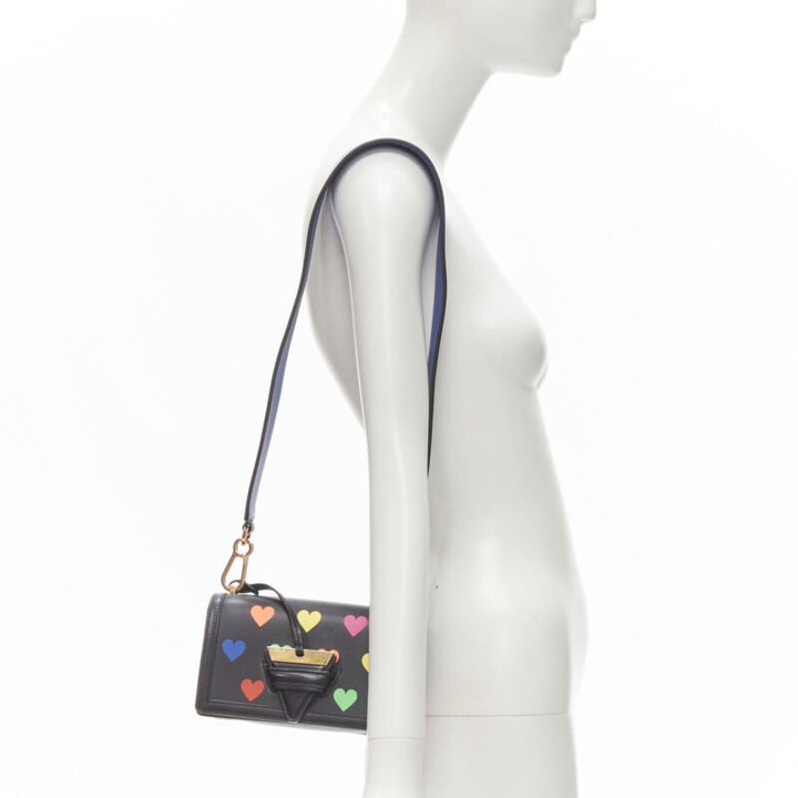 rare LOEWE Barcelona black leather neon heart print crossbody bag