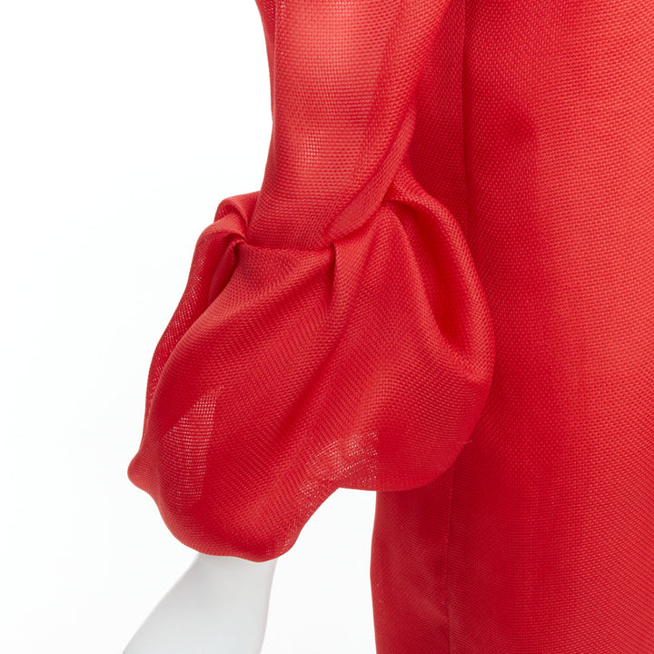 LANVIN 2011 Runway 100% silk red puff sleeve mini dress FR34 XS