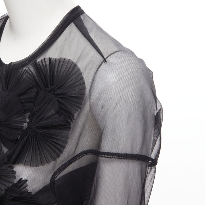 vintage COMME DES GARCONS 1990 black pleated fan ruffle sheer top S