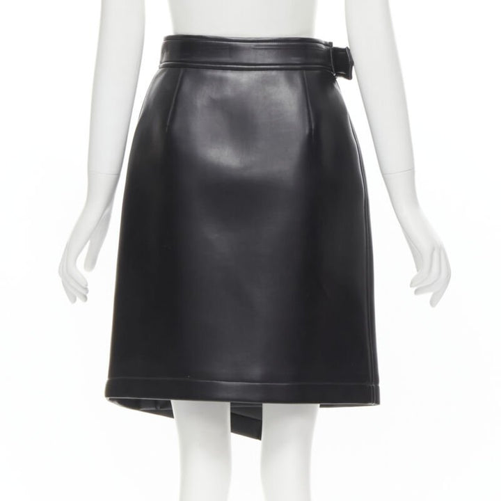 COMME DES GARCONS Vintage black faux leather silver buckle wrap skirt M