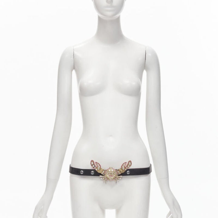 DSQUARED2 2005 gold pink crystal embellsihed crab black leather belt