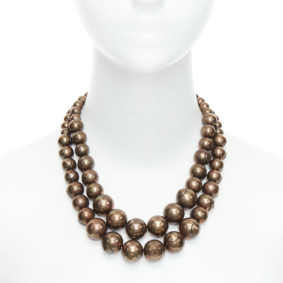 TOMAS MAIER bronze antique finish round ball double strand statement necklace