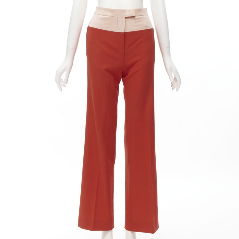 BOTTEGA VENETA 100% wool nude beige red colorblocked wide leg pants IT38 XS