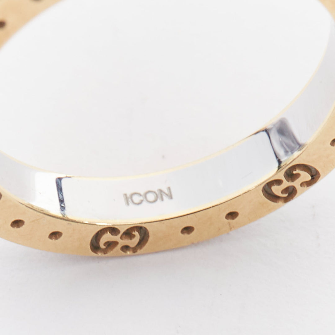GUCCI AU 760 gold silver tone GG monogram engraved ring