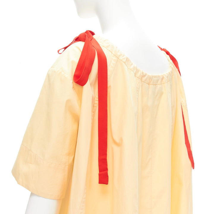 MARNI yellow 100% cotton red drawstring collar trapeze flared top IT36 XXS
