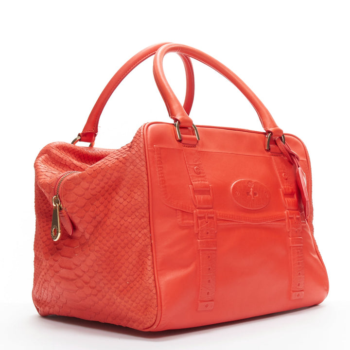 MULBERRY Shadow Maisie Clipper red embossed leather scaled travel satchel bag
