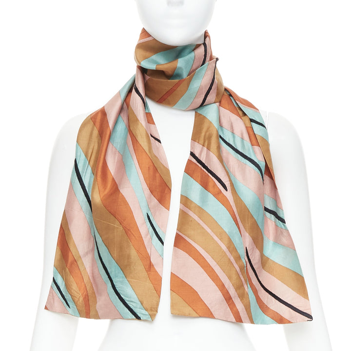 DRIES VAN NOTEN brown green multicolor 100% silk printed scarf