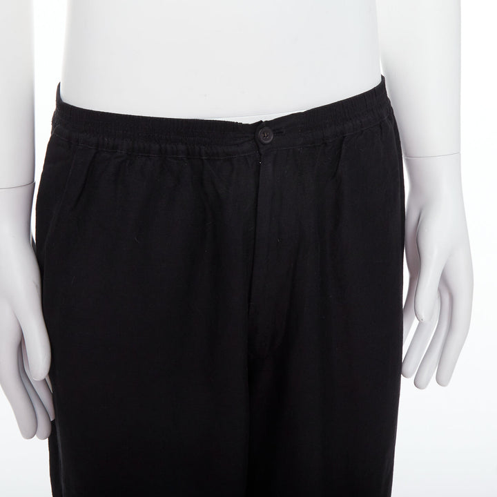 YOHJI YAMAMOTO black linen blend elasticated waistband wide pants M