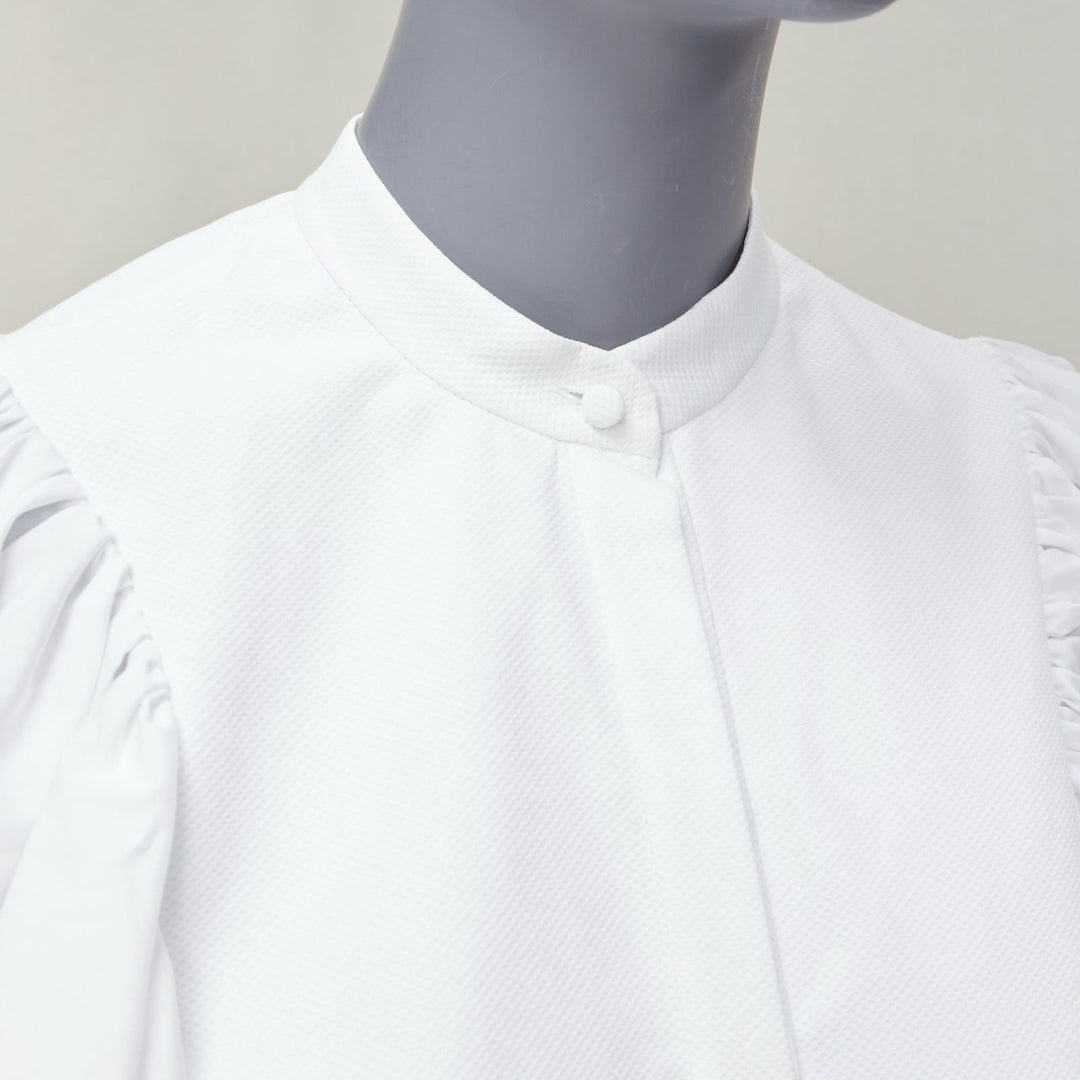 ALEXANDER MCQUEEN white cotton frill sleeve mandarin neck tunic shirt IT38 XS