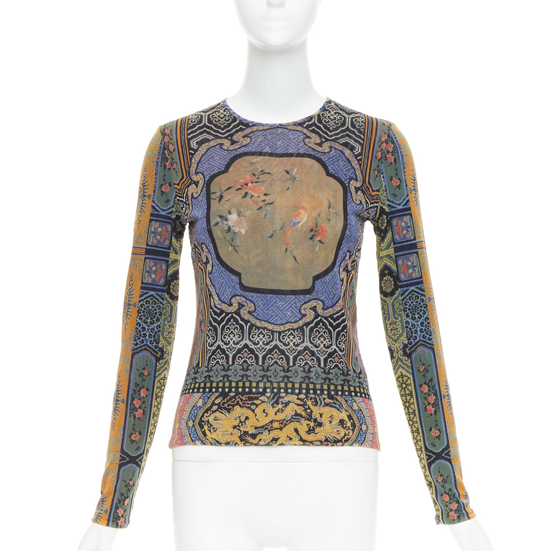 VIVIENNE TAM purple Dynasty chinoiserie dragon birds print long sleeve top