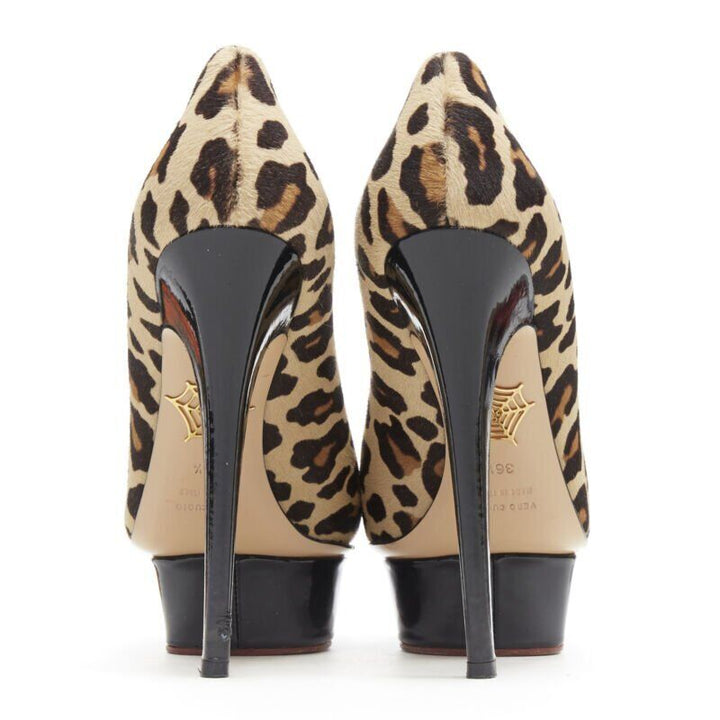 CHARLOTTE OLYMPIA Dolly brown leopard pony hair patent platform pump EU36.5
