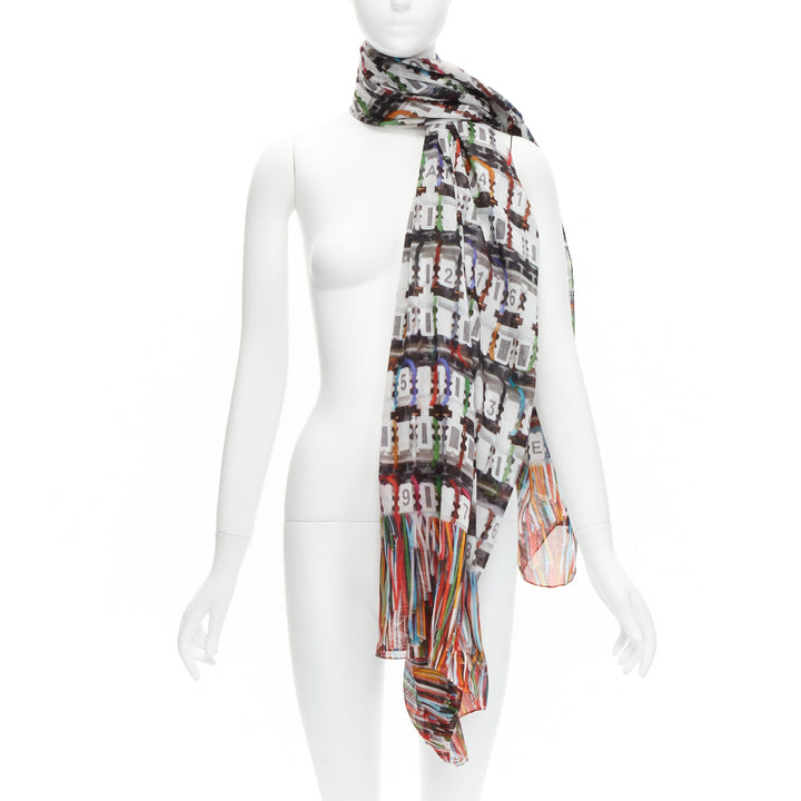 CHANEL multicolor 100% cotton CC logo data centre number print scarf