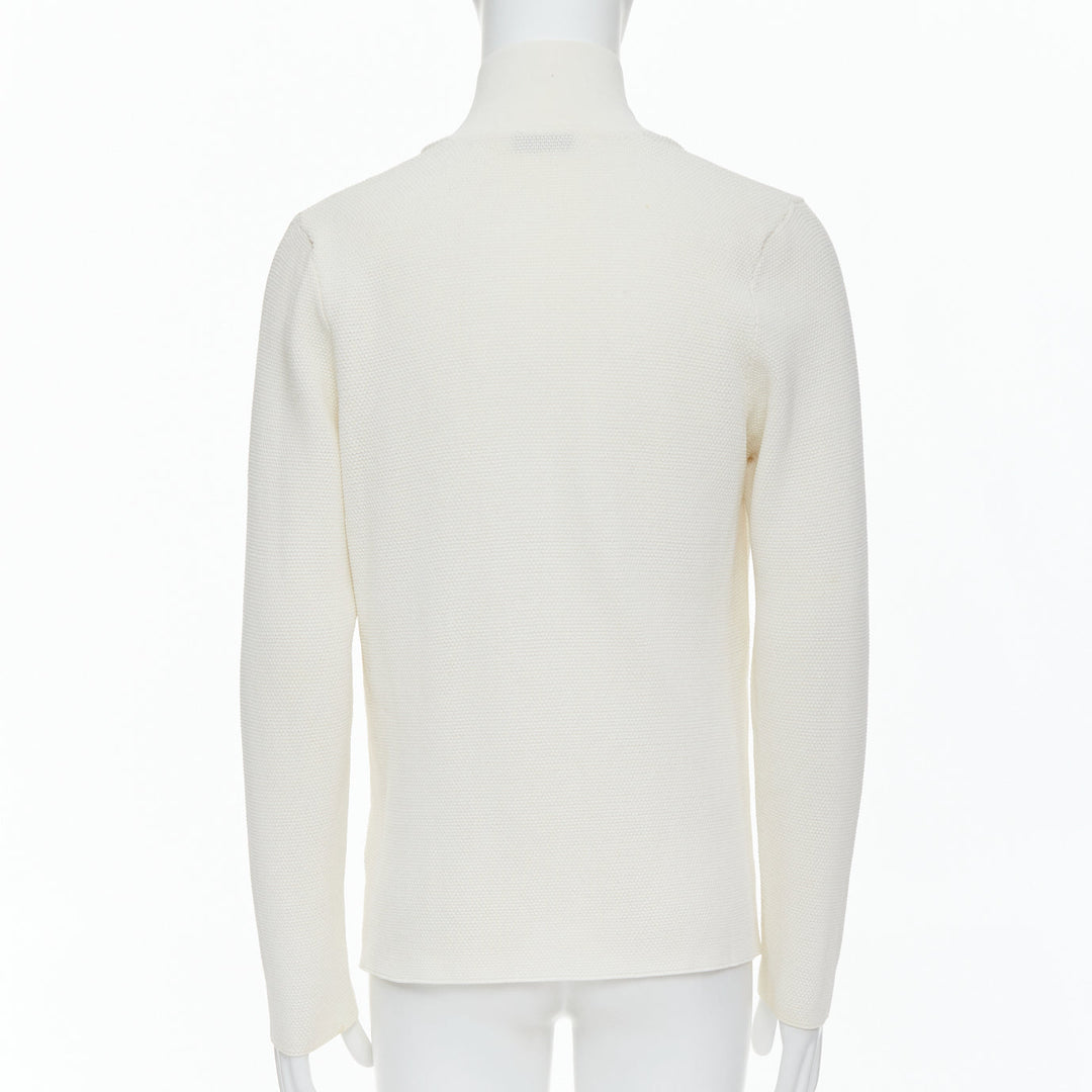 LANVIN cream cotton skinny lapel knitted buttons pocketed blazer M
