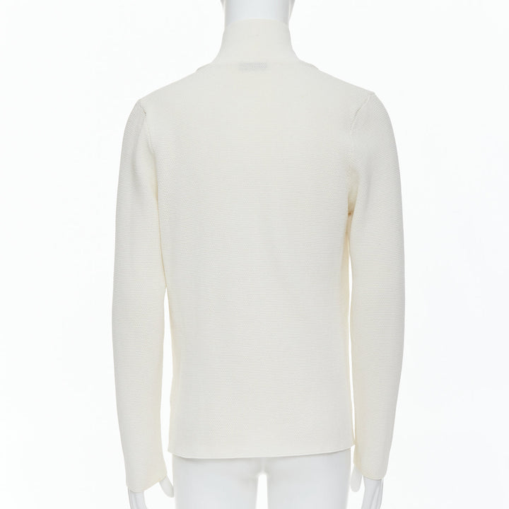 LANVIN cream cotton skinny lapel knitted buttons pocketed blazer M