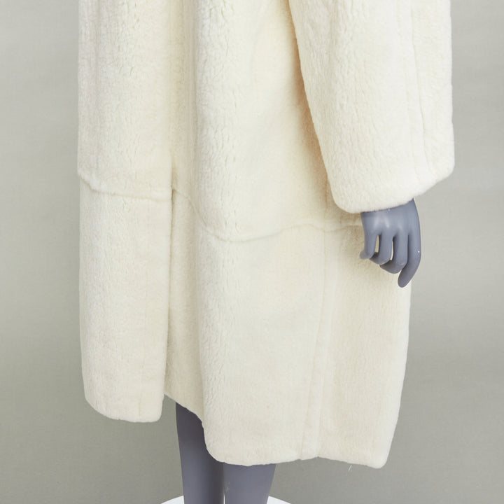 QIQIFUR off white real fur patchwork big belt loop long coat FR38 M