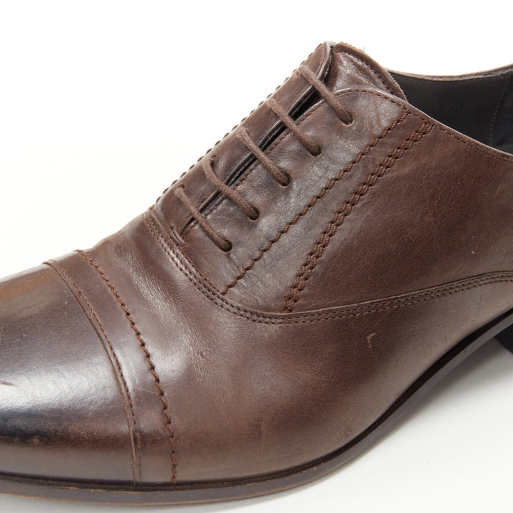 LANVIN brown calfskin lace up distressed scuffed leather dress shoes US8 EU41