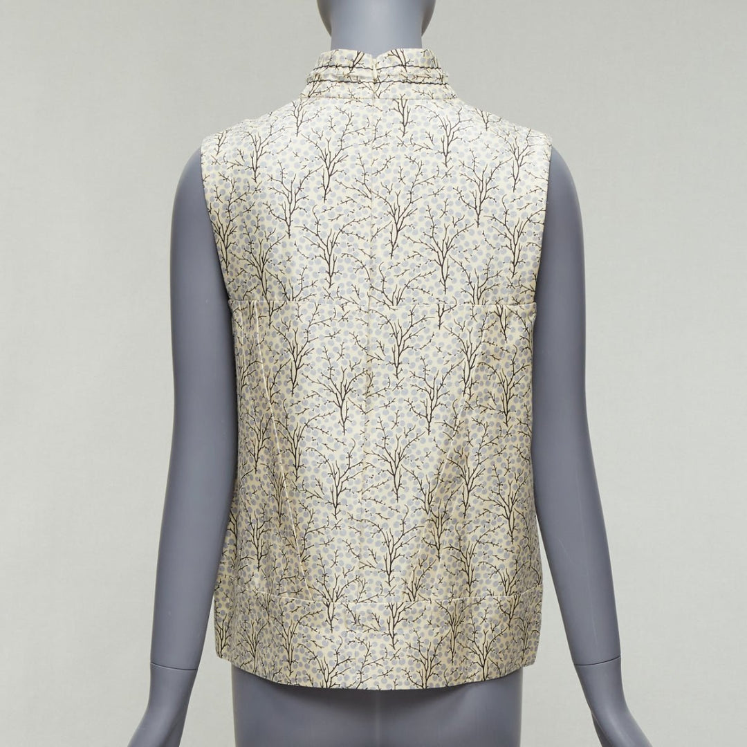 MARNI cream tree print cotton silk lined hi collar angular armhole vest IT40 S