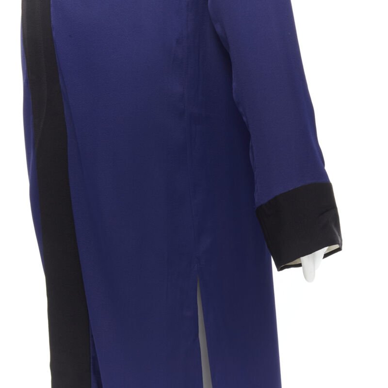 HAIDER ACKERMANN dark blue rayon black silk trimmed long robe jacket FR36 S