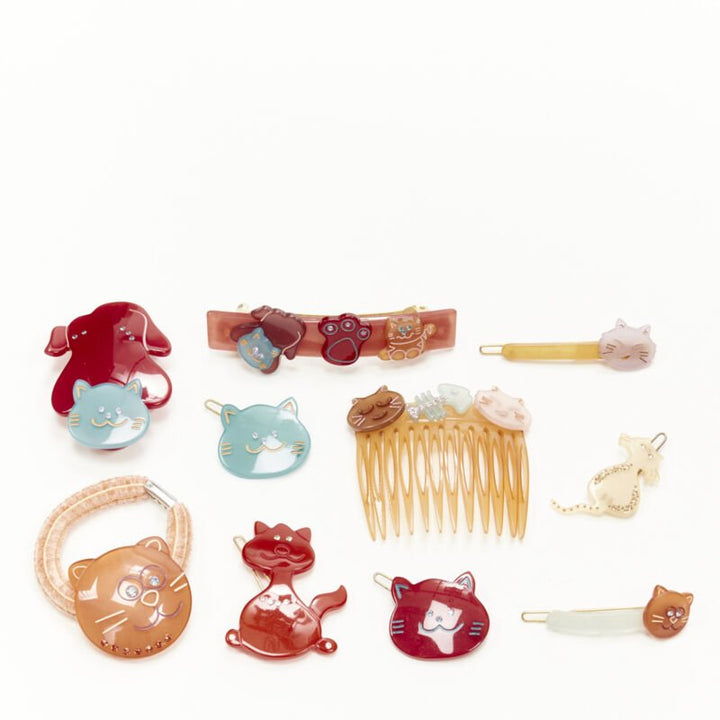 CHIC & MODE Alexandre Zouari crystal red cat crystal hair tie clip comb X10