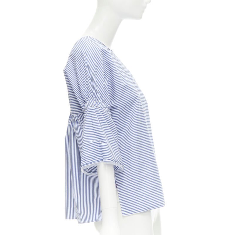 TIBI blue white striped cotton bell sleeves flared back top XS