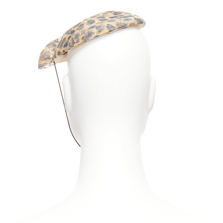 MARIE MERCIE brown leopard print bow fascinator hat