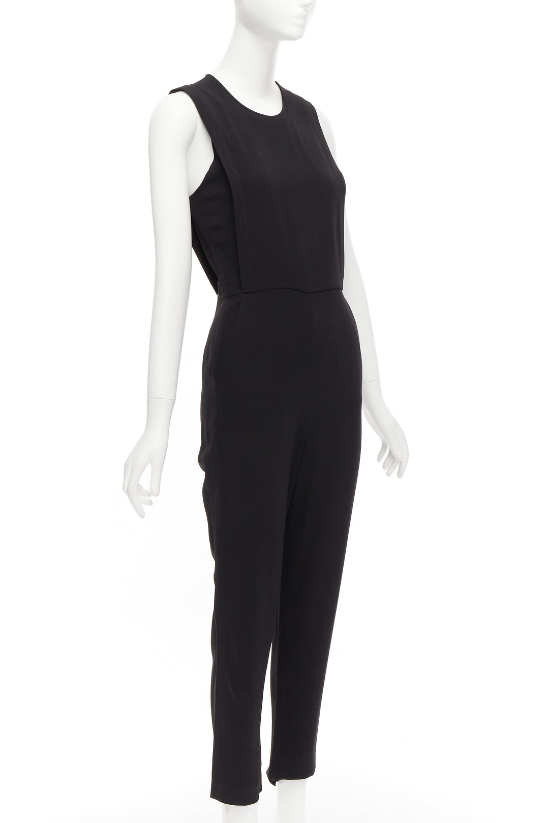 THEORY black layered top back zip cropped sleeveless jumpsuit US0 XS