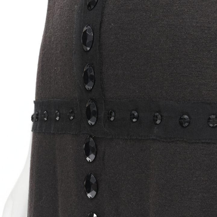 LANVIN 2004 Alber Elbaz brown wool black jewel embellished sheath dress FR38 S