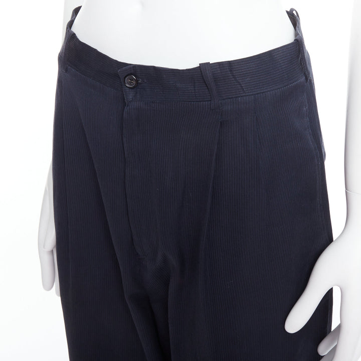 YOHJI YAMAMOTO black cotton pinstripe pleated front wide tapered pants S