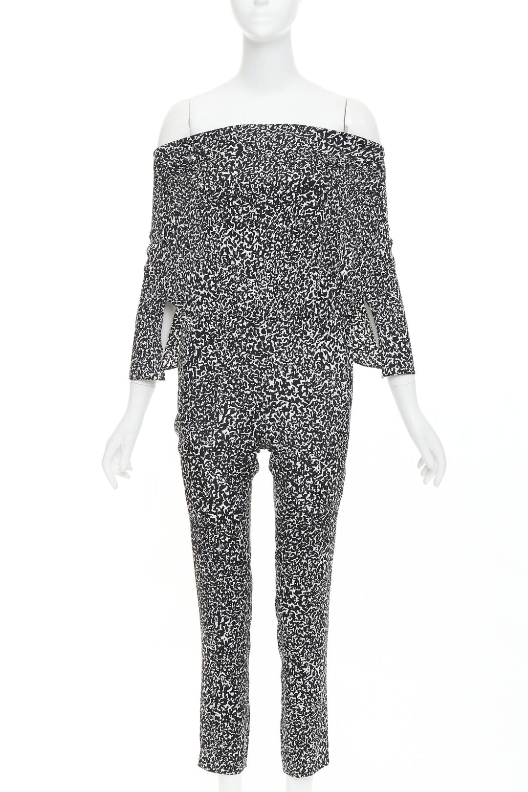 DEREK LAM 10 CROSBY black white silk blend geometric strapless jumpsuit US0 XS
