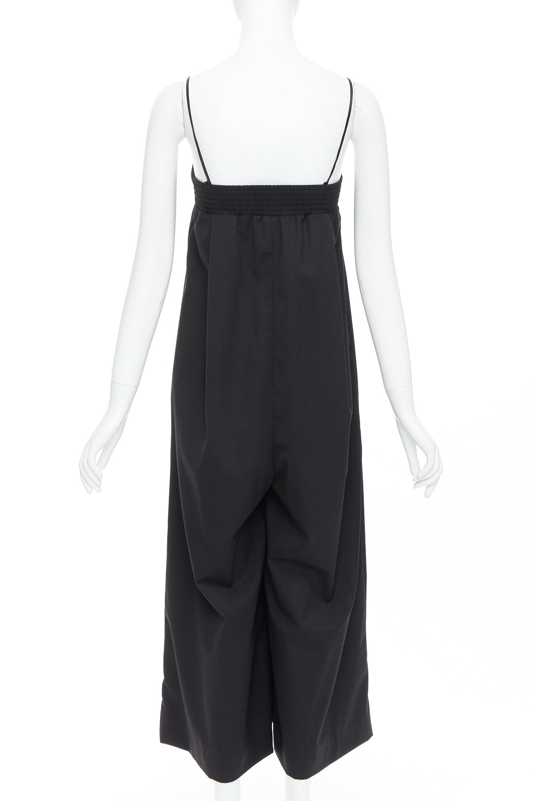 BEVZA black 100% wool Seashell bust wide leg overall jumpsuit XS