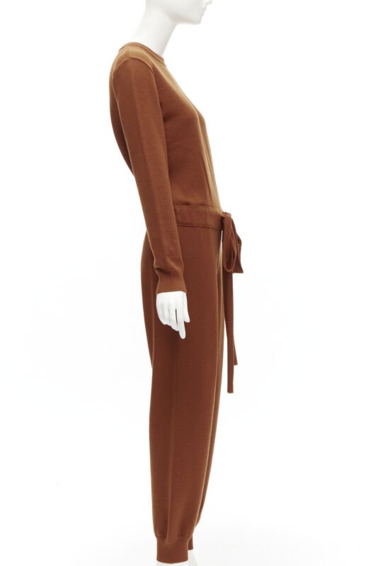OSCAR DE LA RENTA 2019 100% virgin wool brown drawstring knitted jumpsuit S