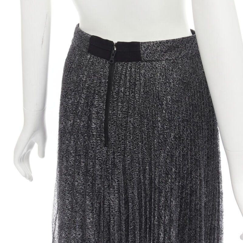 ALICE OLIVIA metallic silver thread black pleated asymmetric hem skirt US2