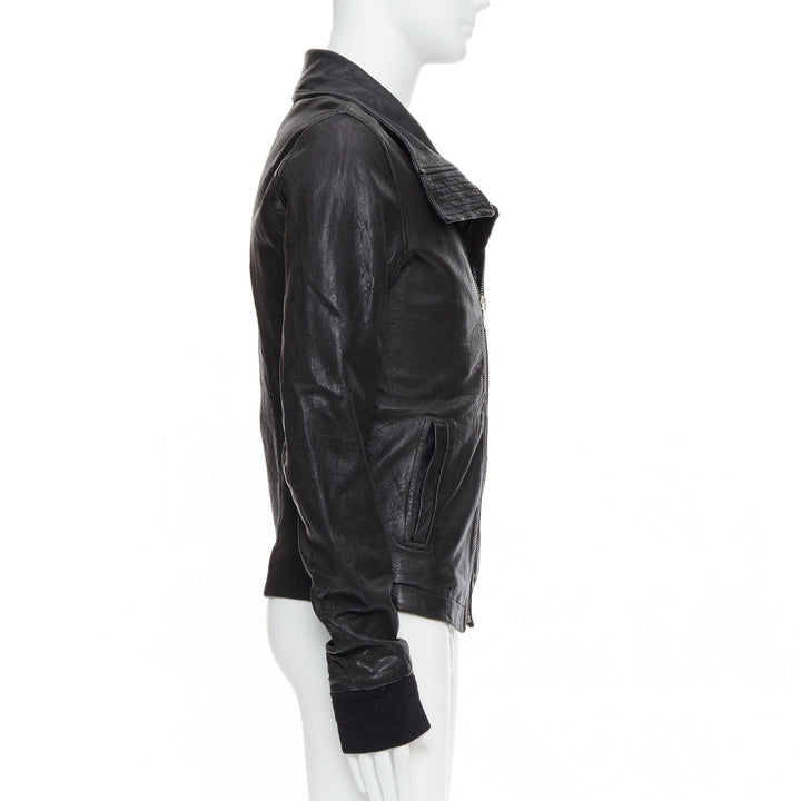 RICK OWENS black lambskin leather Olmar Mirta zip motorcycle jacket XS