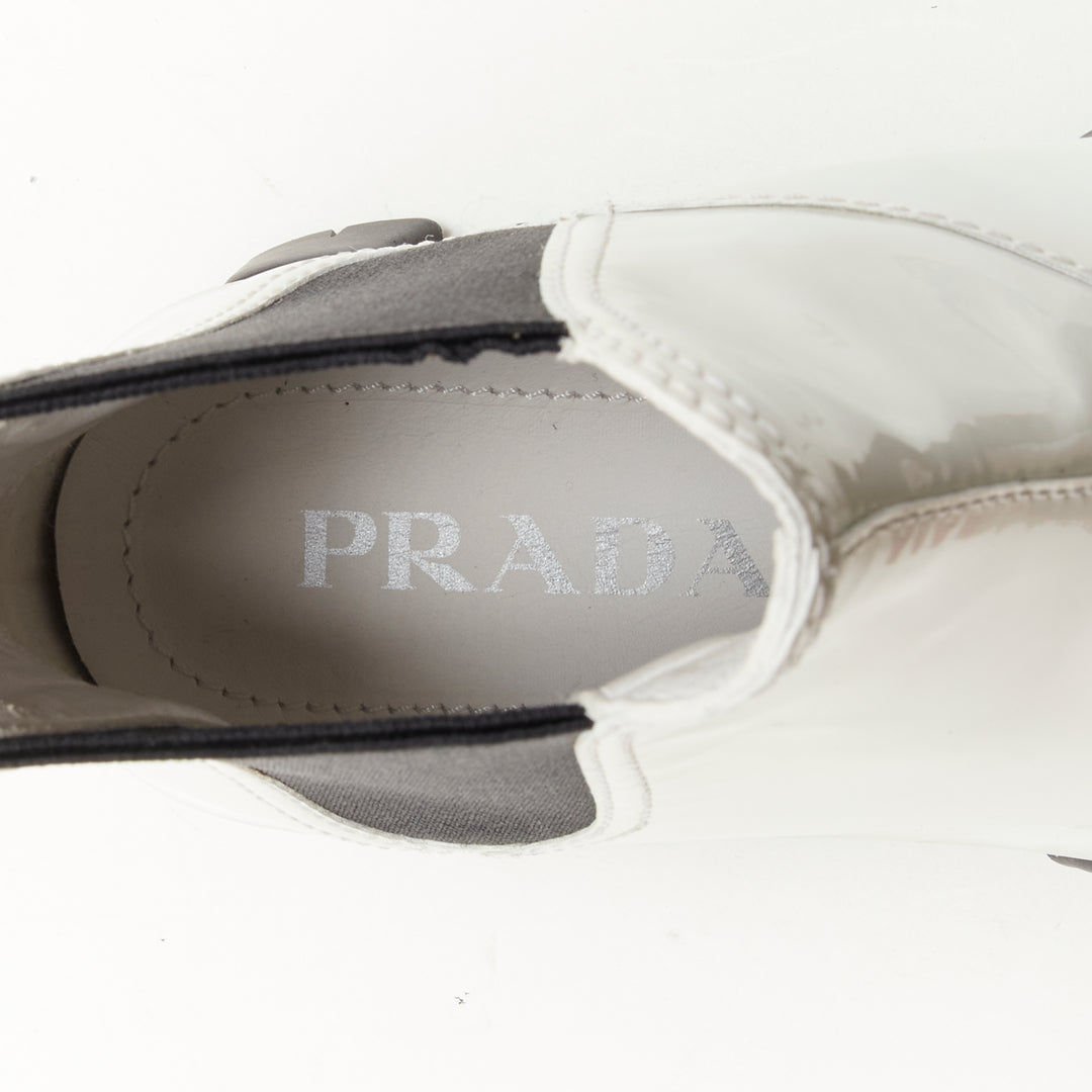 PRADA 2019 Monolith white patent lug sole platform ankle boot  EU36