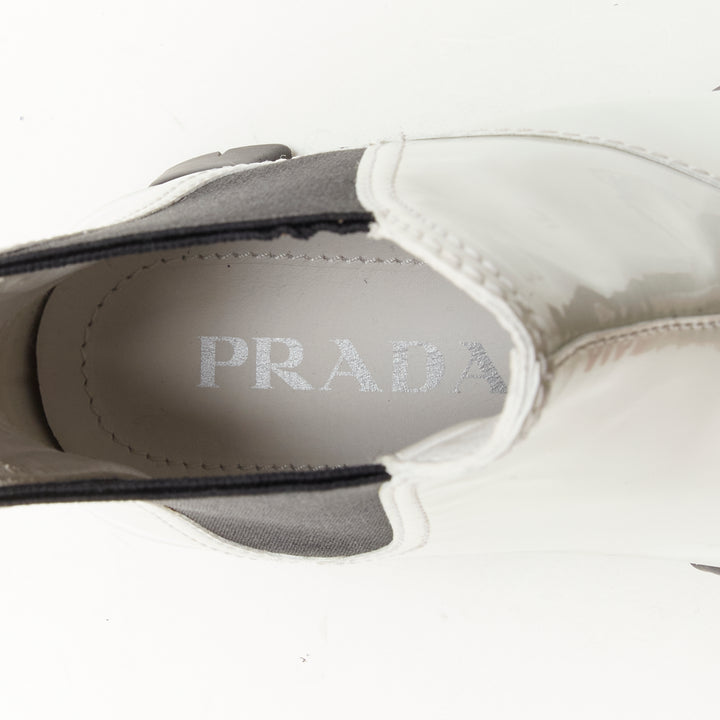 PRADA 2019 Monolith white patent lug sole platform ankle boot  EU36